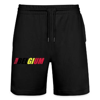Team Belgium Belgium Text Flag Cool Football Fan - Stanley/Stella Trainer Unisex Organic Jogging Shorts - black - Front - Nik (191cm) & Marisol (170cm)