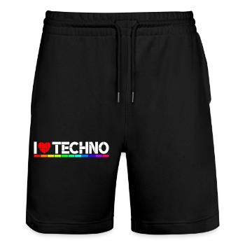 I love Techno - Stanley/Stella Unisex Bio Joggingshorts Trainer  - Schwarz - Vorne - Nik (191cm) & Marisol (170cm)