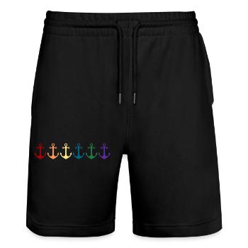 Rainbow Anchor - Stanley/Stella Trainer Unisex Organic Jogging Shorts - black - Front - Nik (191cm) & Marisol (170cm)