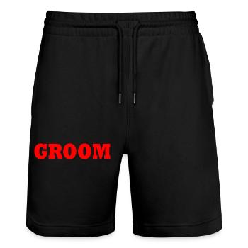 Groom - Stanley/Stella Trainer Unisex Organic Jogging Shorts - black - Front - Nik (191cm) & Marisol (170cm)