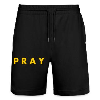 Pray - Stanley/Stella Trainer Unisex Organic Jogging Shorts - black - Front - Nik (191cm) & Marisol (170cm)