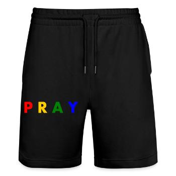 Pray - Stanley/Stella Trainer Unisex Organic Jogging Shorts - black - Front - Nik (191cm) & Marisol (170cm)