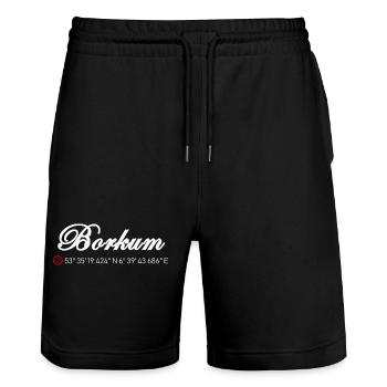 Borkum Koordinaten - Stanley/Stella Unisex Bio Joggingshorts Trainer  - Schwarz - Vorne - Nik (191cm) & Marisol (170cm)