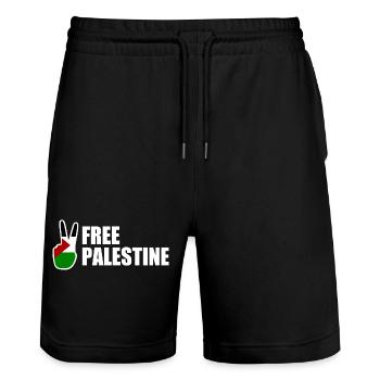 Free palestine - Short de jogging bio TRAINER Stanley/Stella unisexe - noir - Devant - Nik (191cm) & Marisol (170cm)