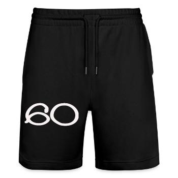 60. 60 JAHRE. 60-JÄHRIGES JUBILÄUM. 60. GEBURTSTAG. - Stanley/Stella Unisex Bio Joggingshorts Trainer  - Schwarz - Vorne - Nik (191cm) & Marisol (170cm)