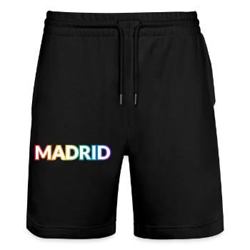 Texte arc-en-ciel gay de Madrid - Short de jogging bio TRAINER Stanley/Stella unisexe - noir - Devant - Nik (191cm) & Marisol (170cm)