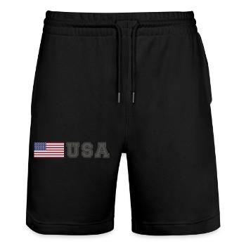 ÉQUIPE États-Unis Drapeau américain devant la police de caractères - Short de jogging bio TRAINER Stanley/Stella unisexe - noir - Devant - Nik (191cm) & Marisol (170cm)