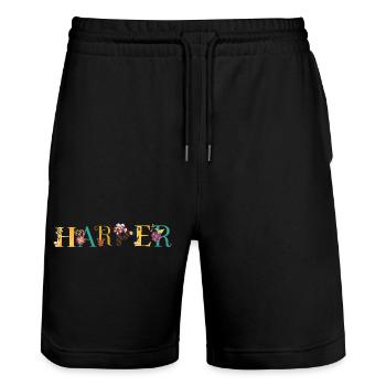 HARPER Namenskunst mit gestickten Blumen - Stanley/Stella Unisex Bio Joggingshorts Trainer  - Schwarz - Vorne - Nik (191cm) & Marisol (170cm)