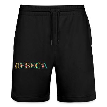 Le nom REBECA est décoré de fleurs - Short de jogging bio TRAINER Stanley/Stella unisexe - noir - Devant - Nik (191cm) & Marisol (170cm)