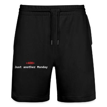 <400> Just Another Monday | Dev Humor - Stanley/Stella Trainer Unisex Organic Jogging Shorts - black - Front - Nik (191cm) & Marisol (170cm)