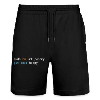 Don't worry, be happy, dark - Stanley/Stella Trainer Unisex Organic Jogging Shorts - black - Front - Nik (191cm) & Marisol (170cm)