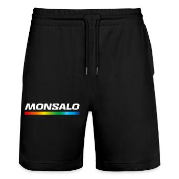 MONSALO – Humorous hijacking of the Salomon logo - Stanley/Stella Trainer Unisex Organic Jogging Shorts - black - Front - Nik (191cm) & Marisol (170cm)