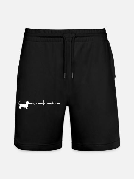 Dachshund ECG Heartbeat - Stanley/Stella Trainer Unisex Organic Jogging Shorts - black