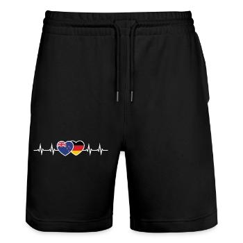 Neuseeland und Deutschland Deutscher Neuseeländer - Stanley/Stella Unisex Bio Joggingshorts Trainer  - Schwarz - Vorne - Nik (191cm) & Marisol (170cm)