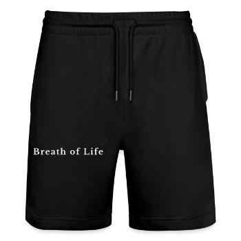 Breath of Life Christian Design – Gen 2:7 - Stanley/Stella Trainer Unisex Organic Jogging Shorts - black - Front - Nik (191cm) & Marisol (170cm)