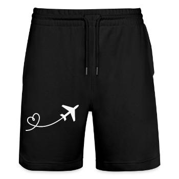 Airplane flyer with heart in white - Stanley/Stella Trainer Unisex Organic Jogging Shorts - black - Front - Nik (191cm) & Marisol (170cm)