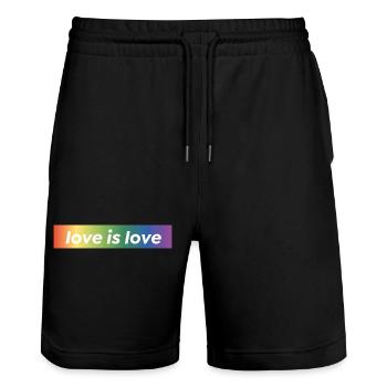 LOVE IS LOVE - Stanley/Stella Trainer Unisex Organic Jogging Shorts - black - Front - Nik (191cm) & Marisol (170cm)
