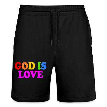 God is love - Short de jogging bio TRAINER Stanley/Stella unisexe - noir - Devant - Nik (191cm) & Marisol (170cm)