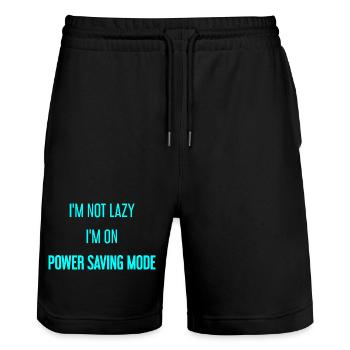 I'm not lazy, I'm in power saving mode! - Stanley/Stella Trainer Unisex Organic Jogging Shorts - black - Front - Nik (191cm) & Marisol (170cm)
