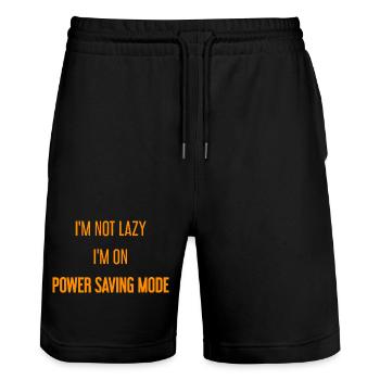 I'm not lazy, I'm in power saving mode! - Stanley/Stella Trainer Unisex Organic Jogging Shorts - black - Front - Nik (191cm) & Marisol (170cm)