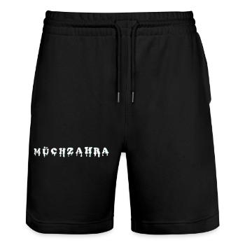 Müchzahra - LKW, Milchtransport, Milchwagen Fahrer - Stanley/Stella Unisex Bio Joggingshorts Trainer  - Schwarz - Vorne - Nik (191cm) & Marisol (170cm)
