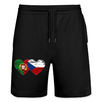 Portugal Drapeau de la République tchèque coeur utilisé - Short de jogging bio TRAINER Stanley/Stella unisexe - noir - Devant - Nik (191cm) & Marisol (170cm)