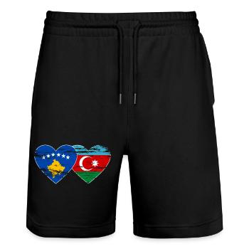 Kosovo Aserbaidschan Flagge Herz used - Stanley/Stella Unisex Bio Joggingshorts Trainer  - Schwarz - Vorne - Nik (191cm) & Marisol (170cm)