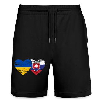 Ukraine Slovakia Flag Heart used - Stanley/Stella Trainer Unisex Organic Jogging Shorts - black - Front - Nik (191cm) & Marisol (170cm)