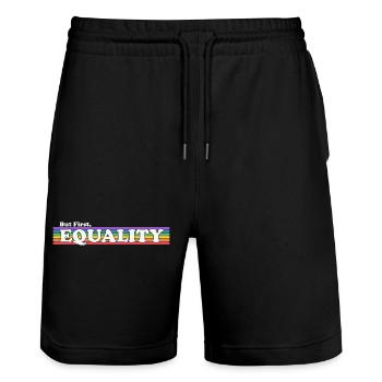 Mais d’abord, l’égalité - LGBT Gay Lesbienne Trans - Short de jogging bio TRAINER Stanley/Stella unisexe - noir - Devant - Nik (191cm) & Marisol (170cm)
