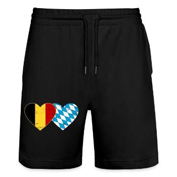 Belgium Bavaria flag heart used - Stanley/Stella Trainer Unisex Organic Jogging Shorts - black - Front - Nik (191cm) & Marisol (170cm)