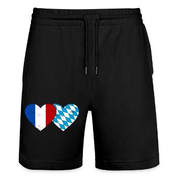 France Bavaria Flag Heart used - Stanley/Stella Trainer Unisex Organic Jogging Shorts - black - Front - Nik (191cm) & Marisol (170cm)