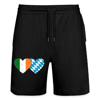 Ireland Bavaria Flag Heart used - Stanley/Stella Trainer Unisex Organic Jogging Shorts - black - Front - Nik (191cm) & Marisol (170cm)