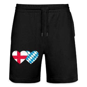 England Bavaria Flag Heart used - Stanley/Stella Trainer Unisex Organic Jogging Shorts - black - Front - Nik (191cm) & Marisol (170cm)