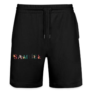 SAMUEL Namenskunst mit Blumen bestickt - Stanley/Stella Unisex Bio Joggingshorts Trainer  - Schwarz - Vorne - Nik (191cm) & Marisol (170cm)