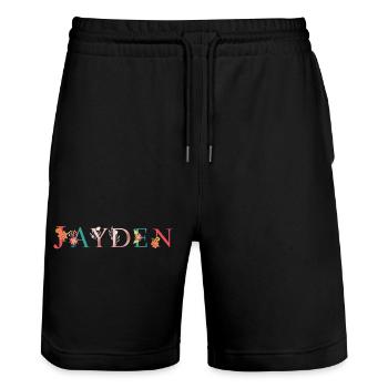 JAYDEN Namenskunst mit gestickten Blumen - Stanley/Stella Unisex Bio Joggingshorts Trainer  - Schwarz - Vorne - Nik (191cm) & Marisol (170cm)