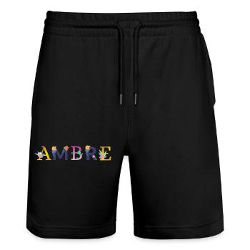 AMBRE Nom Orné de Fleurs - Short de jogging bio TRAINER Stanley/Stella unisexe - noir - Devant - Nik (191cm) & Marisol (170cm)