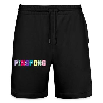 Ping-pong couleurs - cadeau amateur de pingpong - Short de jogging bio TRAINER Stanley/Stella unisexe - noir - Devant - Nik (191cm) & Marisol (170cm)
