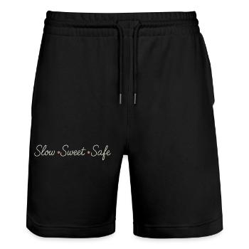 Calm is rebellion. Soft Life Self Care - Stanley/Stella Trainer Unisex Organic Jogging Shorts - black - Front - Nik (191cm) & Marisol (170cm)