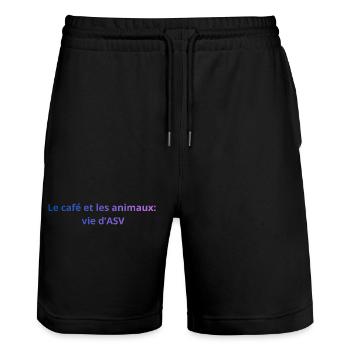 Le_café_et_les_animaux_vie_dASV - Short de jogging bio TRAINER Stanley/Stella unisexe - noir - Devant - Nik (191cm) & Marisol (170cm)