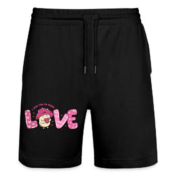 I love you so mush Mushroom love Valentine's Day - Stanley/Stella Trainer Unisex Organic Jogging Shorts - black - Front - Nik (191cm) & Marisol (170cm)