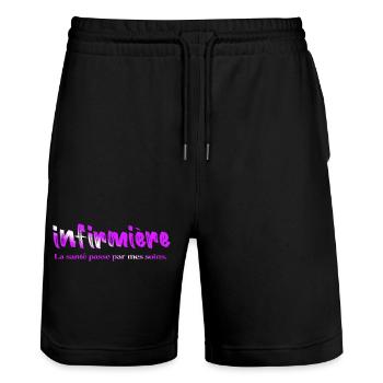 KRANKENSCHWESTER KRANKENSCHWESTER DOKTOR HUMOR DRÖLES 11 - Stanley/Stella Unisex Bio Joggingshorts Trainer  - Schwarz - Vorne - Nik (191cm) & Marisol (170cm)