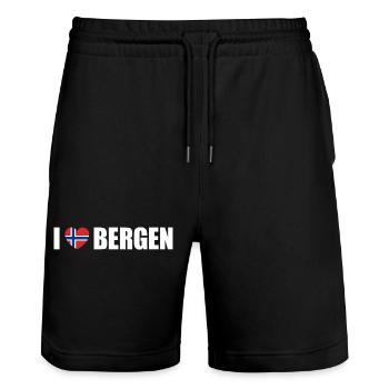 I love Bergen Norway - Stanley/Stella Trainer Unisex Organic Jogging Shorts - black - Front - Nik (191cm) & Marisol (170cm)