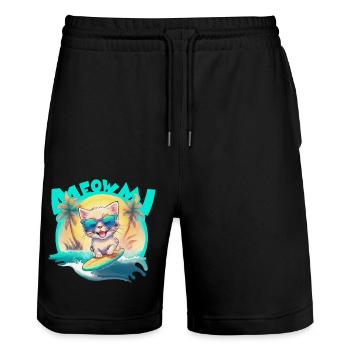 Kitty Surfer - Stanley/Stella Trainer Unisex Organic Jogging Shorts - black - Front - Nik (191cm) & Marisol (170cm)