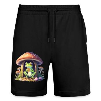 Frog in the mushroom - Stanley/Stella Trainer Unisex Organic Jogging Shorts - black - Front - Nik (191cm) & Marisol (170cm)