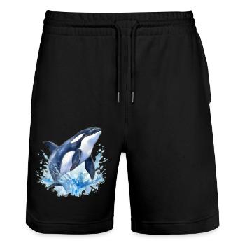 Orque bleue - Short de jogging bio TRAINER Stanley/Stella unisexe - noir - Devant - Nik (191cm) & Marisol (170cm)