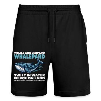 SWIFT IN WATER FIERCE ON LAND - WHALE AND LEOPARD - Stanley/Stella Trainer Unisex Organic Jogging Shorts - black - Front - Nik (191cm) & Marisol (170cm)