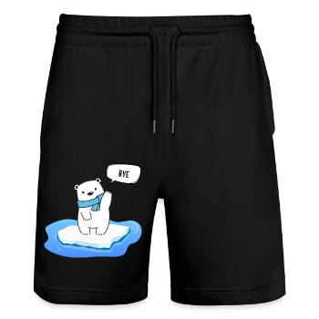 Kleiner Eisbär auf schmelzendem Eis - Bye - Stanley/Stella Unisex Bio Joggingshorts Trainer  - Schwarz - Vorne - Nik (191cm) & Marisol (170cm)
