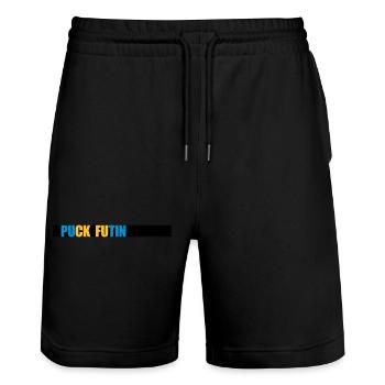 Conception du logo Puck Futin - Short de jogging bio TRAINER Stanley/Stella unisexe - noir - Devant - Nik (191cm) & Marisol (170cm)