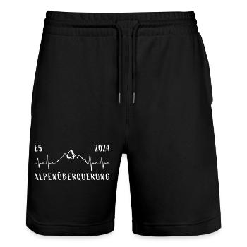 E5 Alpenüberquerung 2024 - Herzschlag - Berge - Stanley/Stella Unisex Bio Joggingshorts Trainer  - Schwarz - Vorne - Nik (191cm) & Marisol (170cm)