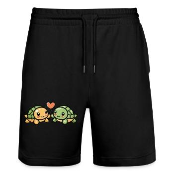 Turtle Couple Love Couple In Love - Stanley/Stella Trainer Unisex Organic Jogging Shorts - black - Front - Nik (191cm) & Marisol (170cm)